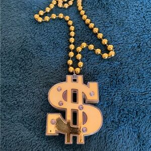 Gold Dollar Sign Pendant Necklace Costume Jewelry Hip‎ Hop Party